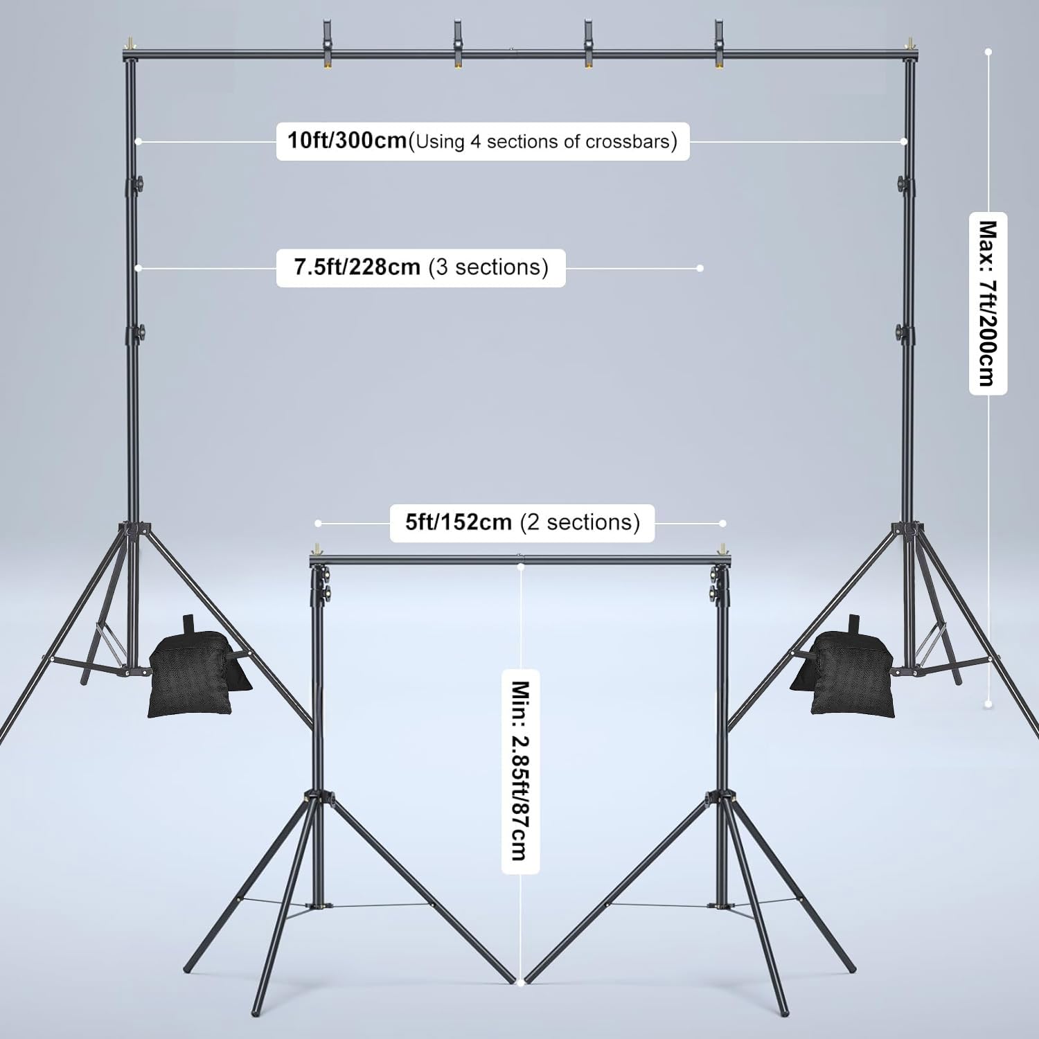 FOTOCREAT 10x6.5ft Adjustable Backdrop Stand Kit – Heavy Duty Photography Background Support System with 4 Clamps & Carry Bag, Portable for Photo Studio, Wedding, Live Streaming, Parties: Bjj2x3M