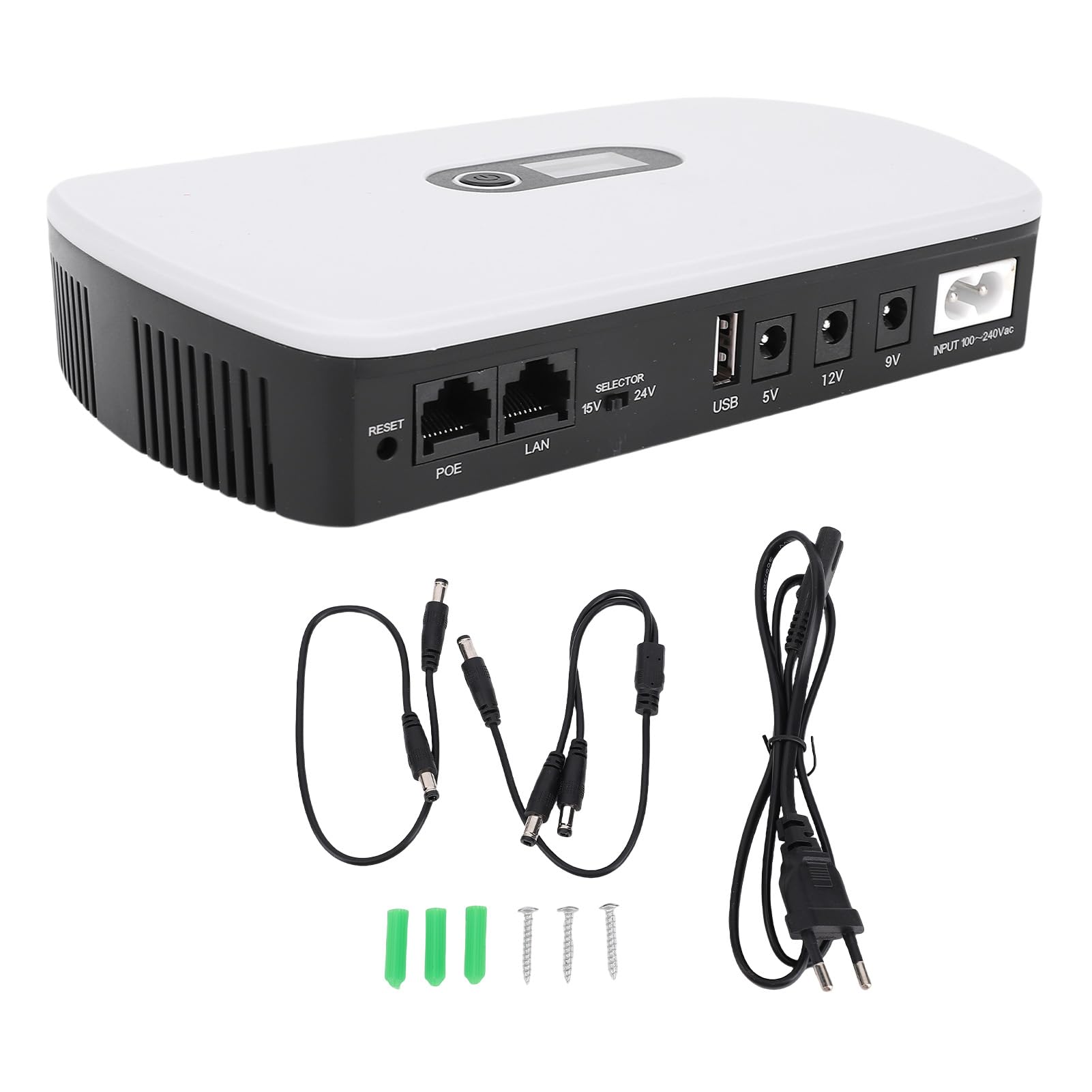 Eujgoov 10400 MAh UPS Bateria Zapasowa Zasilacza Zasilacza dla Modemu Routera Smartfona, Wyświetlacz LCD z obsługą Temperatury Osłony zwarć, Wyjście 5V 9V 12 V DC z (wtyczka UE)