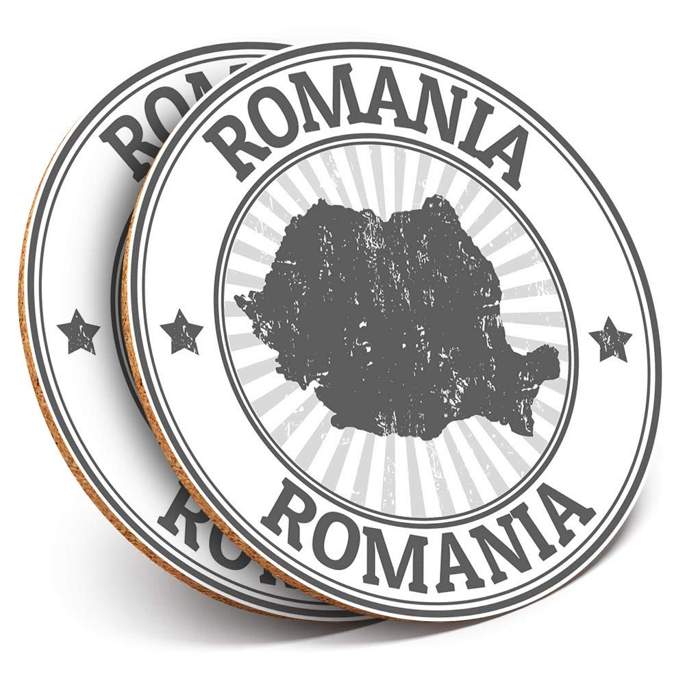 2 x Round Coasters - Romania Map Flag Romanian Tourism - Cork Backed Home Kitchen Accessory Tea Coffee Mug Mat #40008