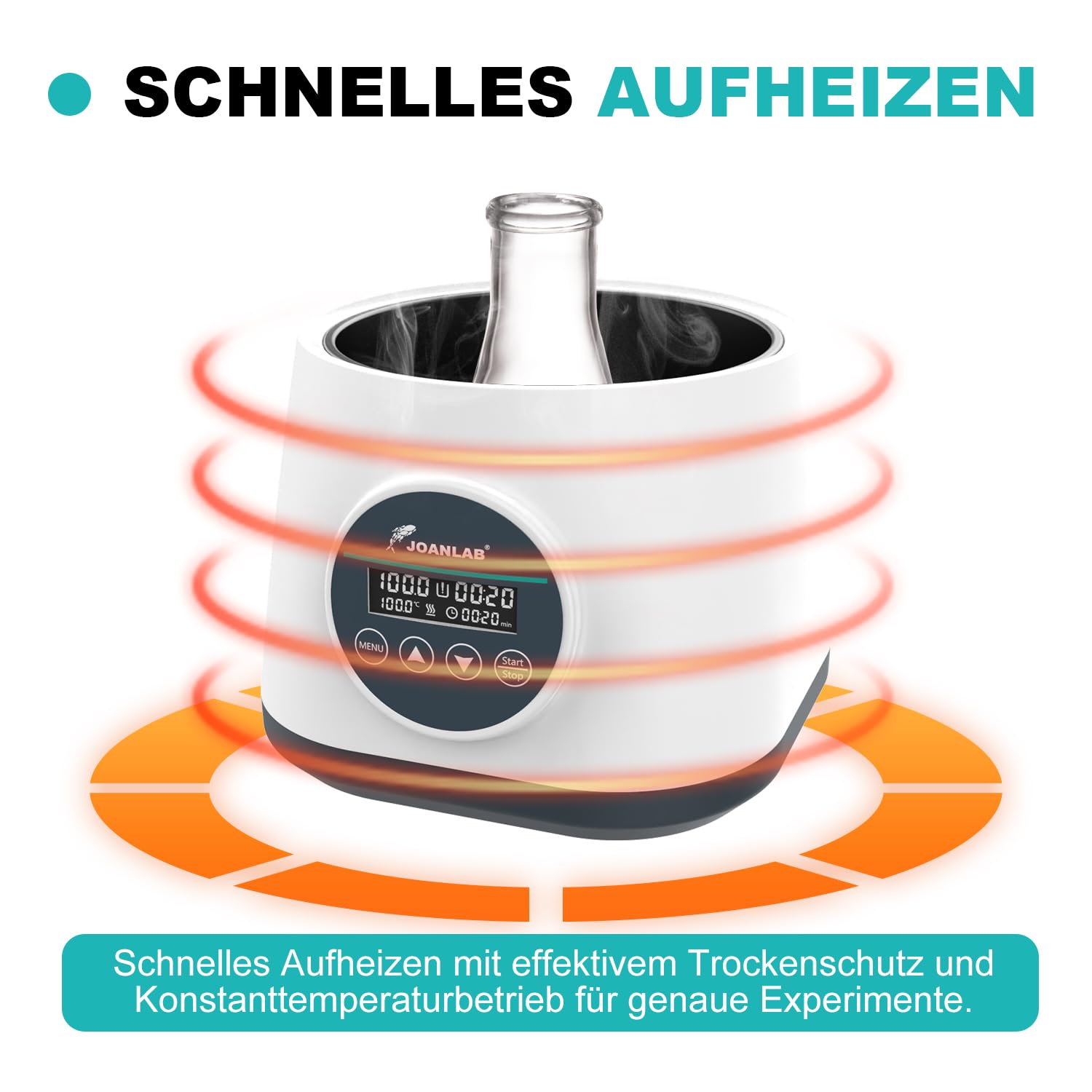 JOANLAB 2L Labor-Wasserbad mit Digitalanzeige, Präzisionsheizung 100°C, Edelstahl-Wanne mit Timer & Doppelschutz, Klarsichtdeckel für Laboratorien(WB-2S)