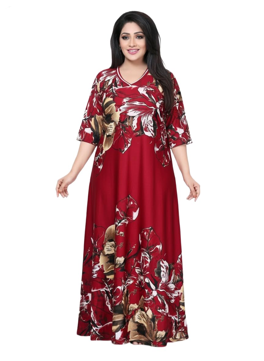 vortex hub Women Sarina Night Gown Eliza Lotus Print Soft Comfortable Nighty Full Length Relaxed Fit Ladies Sleepwear Nightdress-picture-13