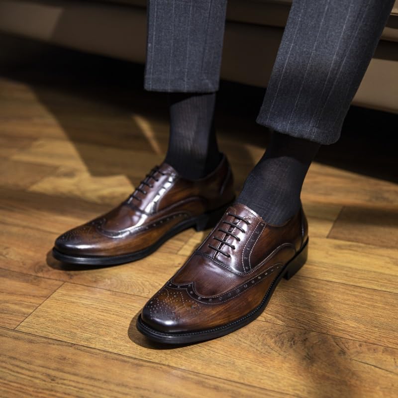 Men's Dress Shoes Vintage Formal Business Leather Shoes Casual Lace Up Suit Tuxedo Shoes for Men(Brown,9)2