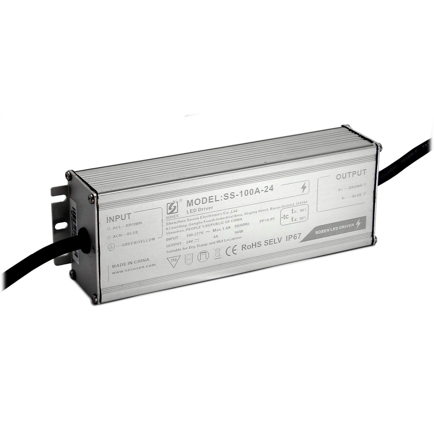 LIGHTEU®, controlador LED 100W 24V, salida máx. Transformador de fuente de alimentación LED 4A 100W aluminio sin zumbidos, carga estable, cable de conexión de 45 cm sin enchufe, 5 años de garantía