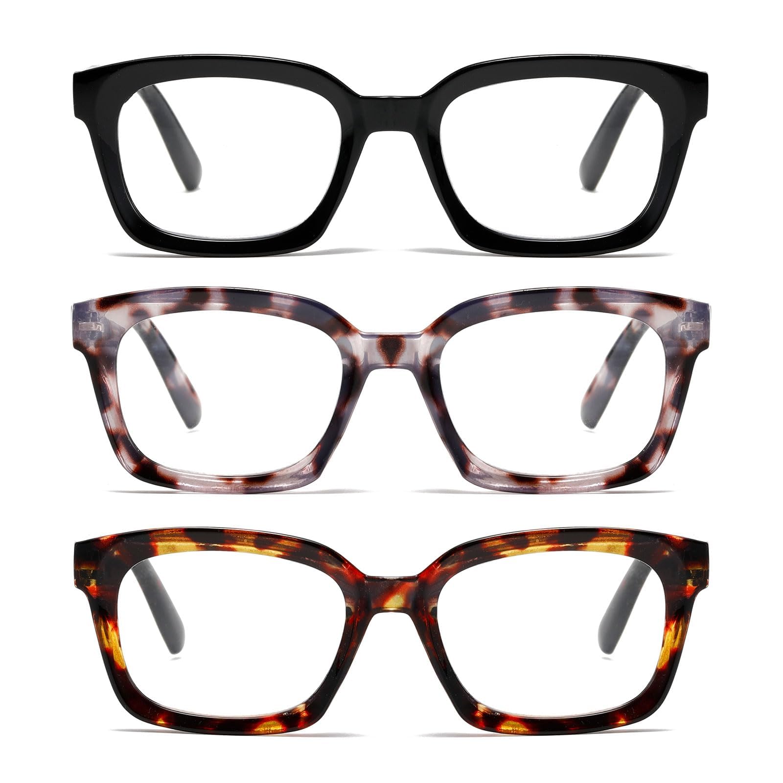 Dccdllo Reading Glasses for Women, Blue Light Blocking stylish high end Oversized Square Computer Readers Spring Hinge（Black+Pink+Brown，+1.75）