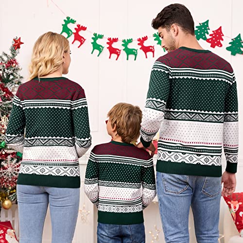 Image of MISSKY Family Christmas Sweater Crew Neck Reindeer Snowflakes Knitted Pullover for Women /Men /Kids