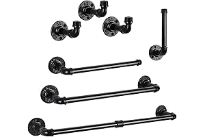 MOOACE - 7-Piece Industrial Pipe Bathroom Hardware Set: Farmhouse Charm for Your Lavatory