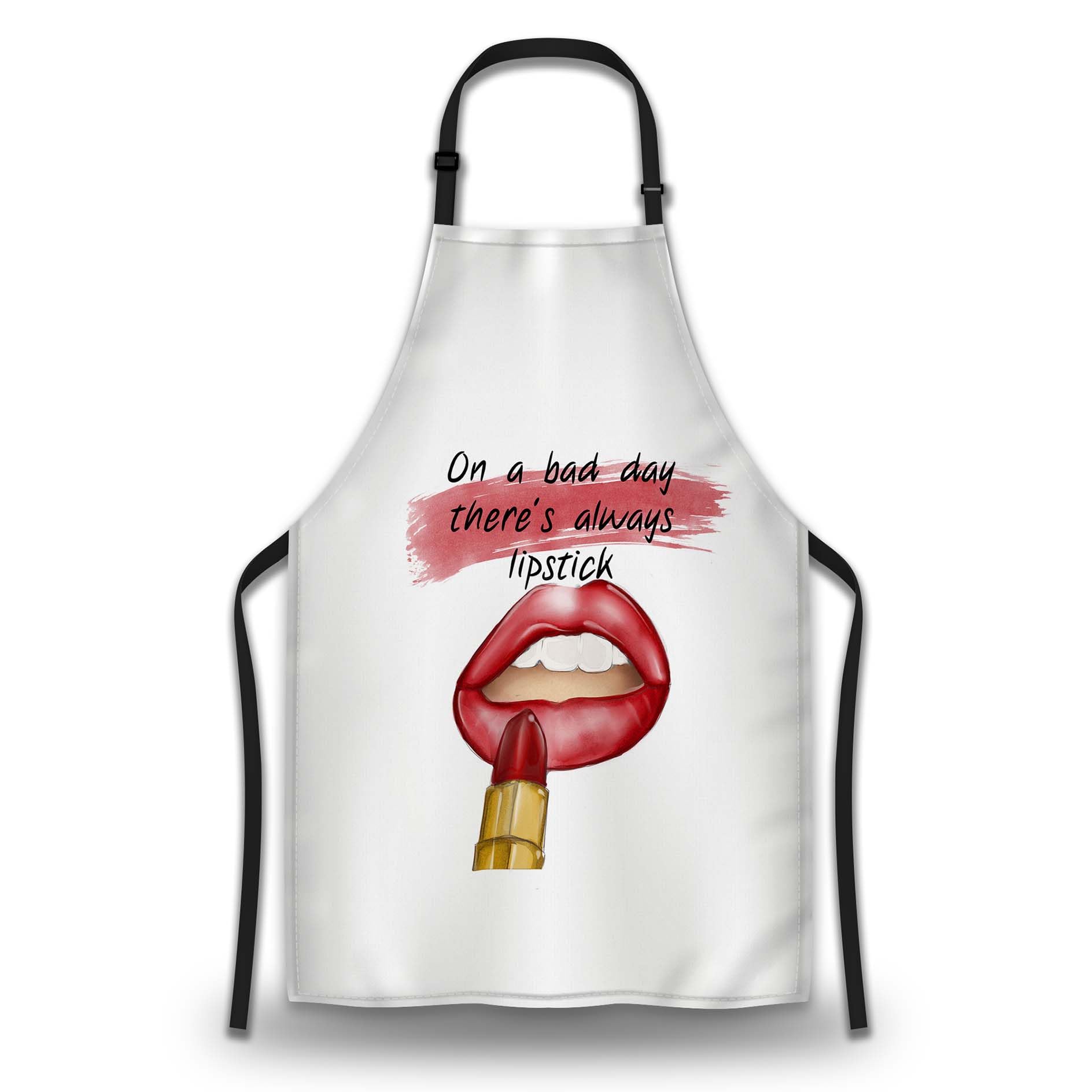 Olikked Kitchen Apron for Women Red Lips Quotes on a Bad Day There’s Always Lipstick Funny Aprons for Men for Cooking Restaurant BBQ Painting Crafting