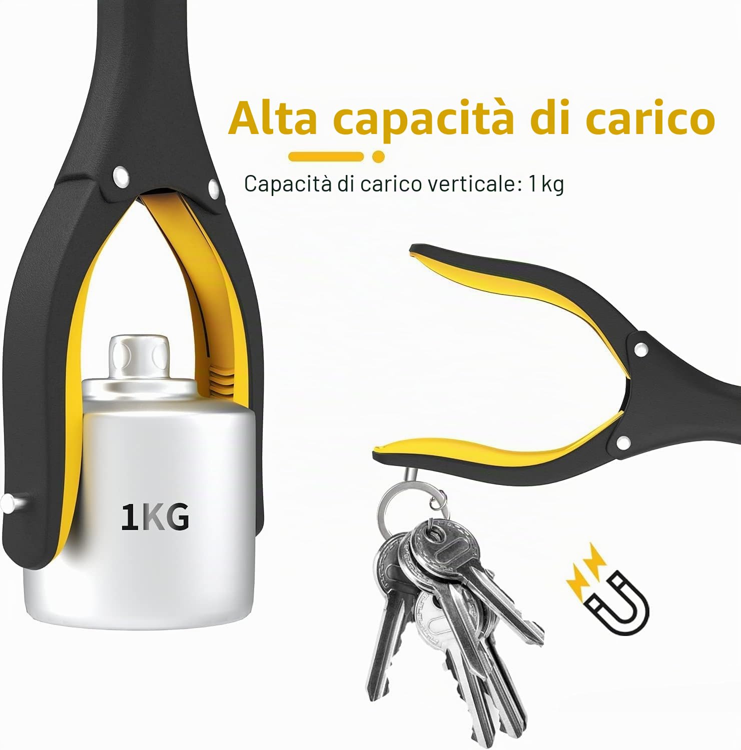 Jellas Pinza Telescopica, 80 cm Pinza Telescopica Pieghevole, Pinza Prensile, Raccoglitore di Immondizia, Pinza Morsetto in Gomma (Giallo)
