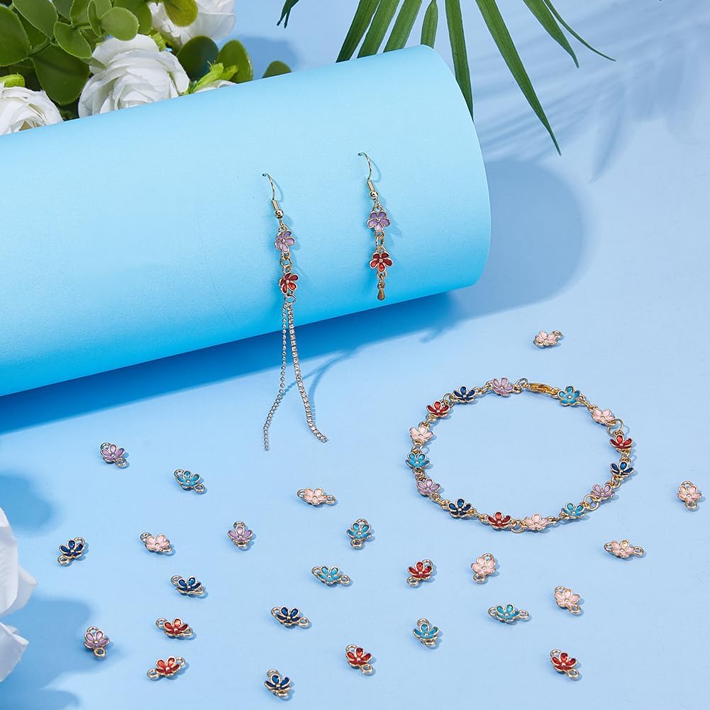DICOSMETIC 100Pcs 5 Colors Flower Connector Charms Bulk Alloy Enamel Flower Charms with Double Loop Small Floral Links for DIY Crafts Bracelet Necklace Earring Jewelry Making - Image 5