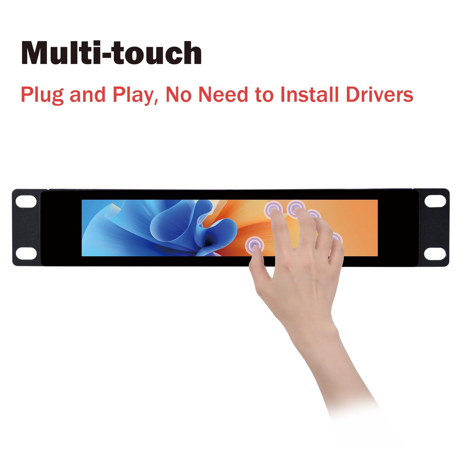 GeeekPi Ekran dotykowy LCD 6,91", 1424 x 280 cm, 1U, do szafek serwerowych DeskPi RackMate T0/T1/T2/T0 Plus/T1 Plus i 10" do stojaków serwerowych