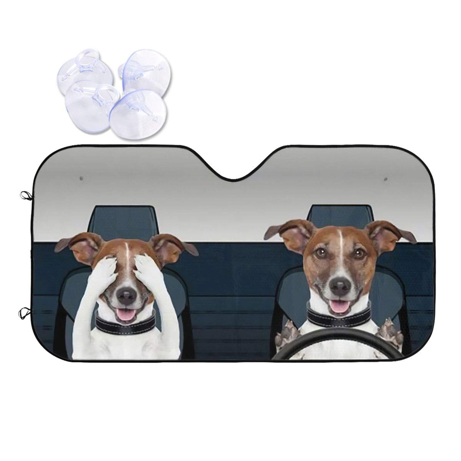 Animal 2 Dog Driver Gray Dogs Lovely Puppies Car Front Windshield Sun Shade Foldable Sun Visor Protector Sunshade for Car Truck SUV to Keep Your Vehicle Cool - 2 Codes