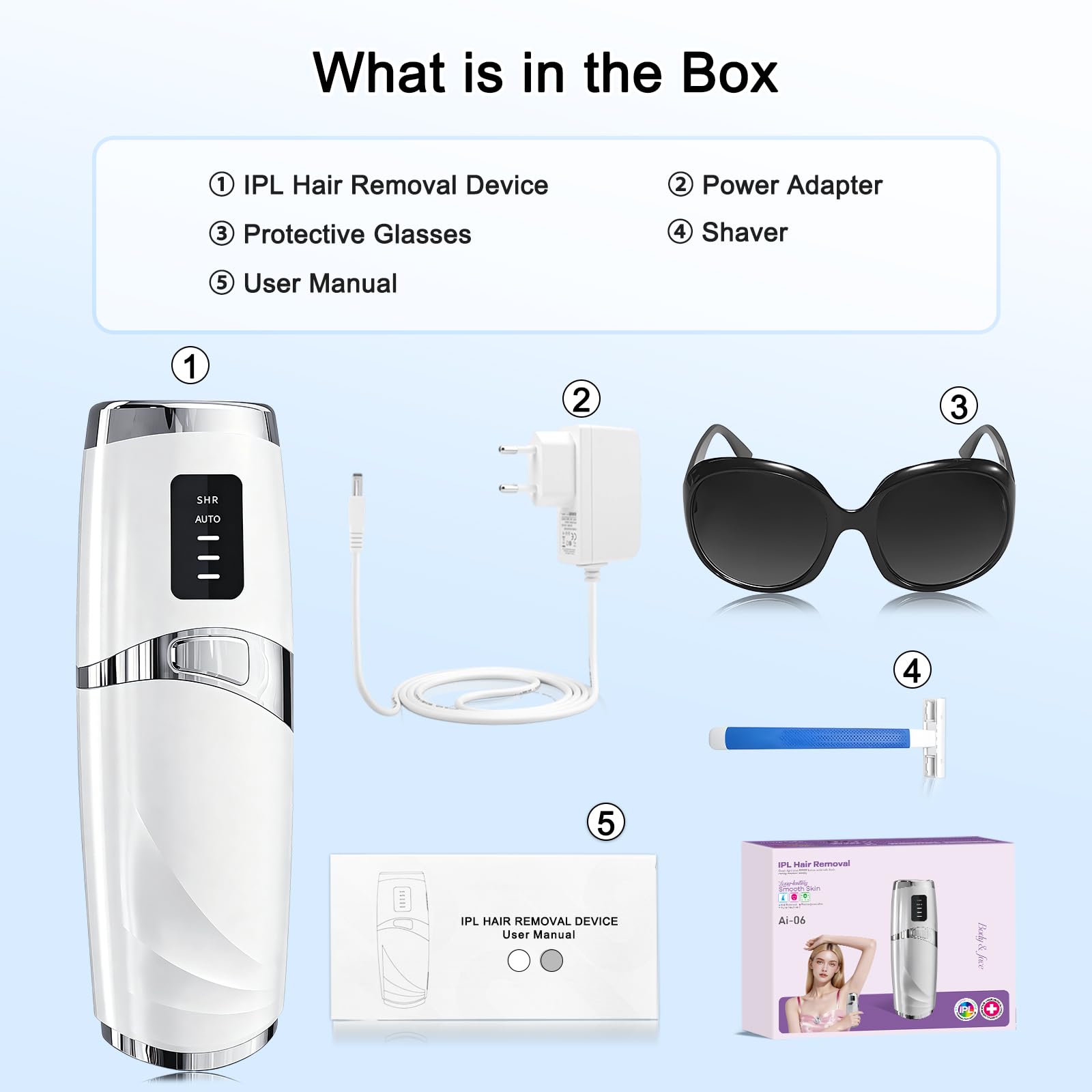 Depiladora Laser Mujer – 999.999 Destellos, 3 Niveles de Energía & Modos SHR/AUTO – Depiladora IPL con Luz Pulsada para Axilas, Piernas, Bikina y Rostro (Para Casa)