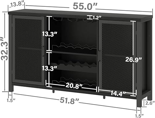 Miniatura 2 de IBF Gabinete de barra de café negro, gabinete de licor con almacenamiento de estante para vino, gabinete de cocina industrial para licor y café,