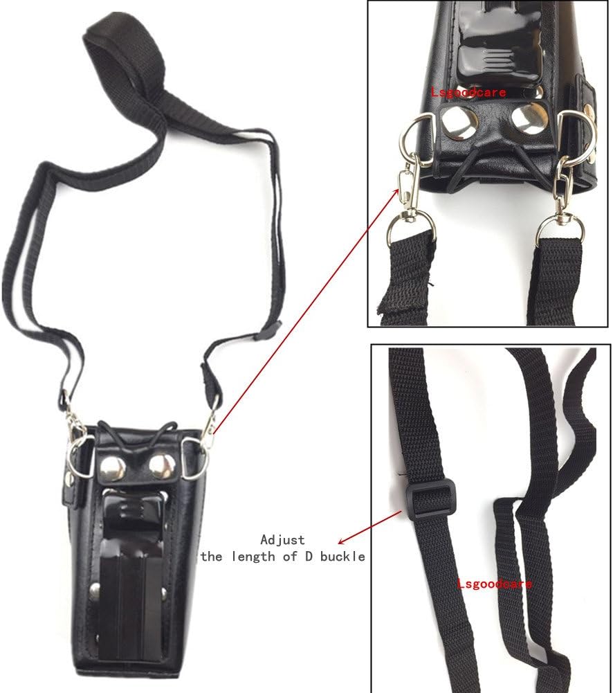 Lsgoodcare Black Hard Leather Carrying Holder Holster Case with Adjustable Shoulder Strap Compatible with Motorola 2 Way Radio HT1250 HT1550 GP320 GP340 GP380 GP338