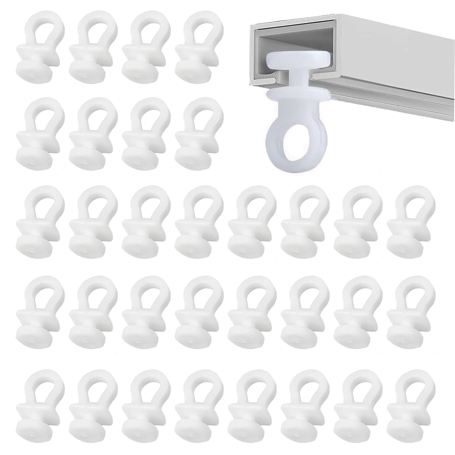 Qzvcgsta White 100 Pcs Curtain Hooks Gliders Rollers Curtain Hooks Plastic Curtain Track Glider Hook Rollers Durable Rust-Free For Window Curtains