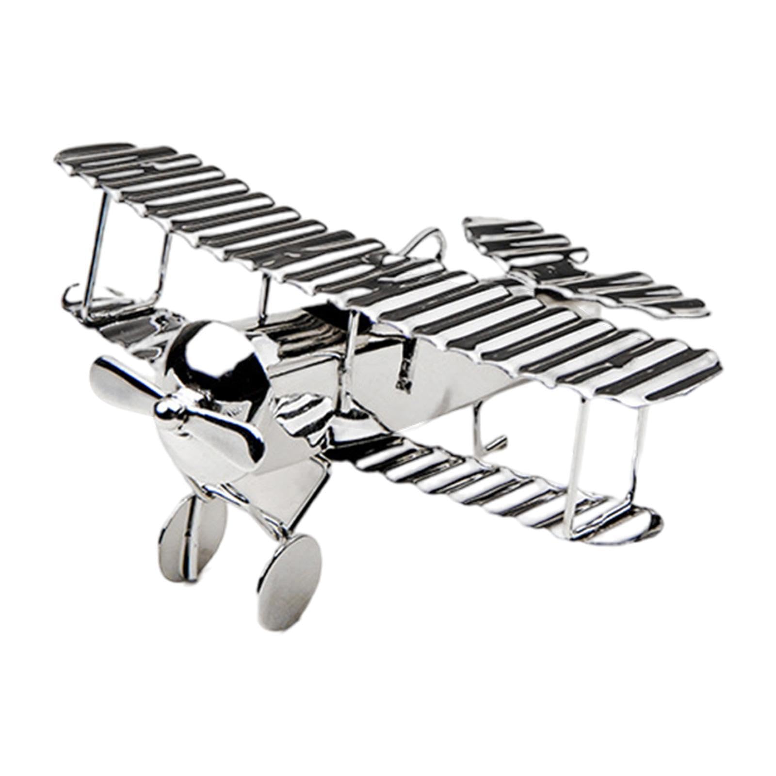 AUYXSSZ Vintage Airplane Model Desktop Ornament Sturdy Iron Handicraft Beautiful Home Decor Gift For Collectors Vintage Airplane Model Handicraft Sculpture, silver, S