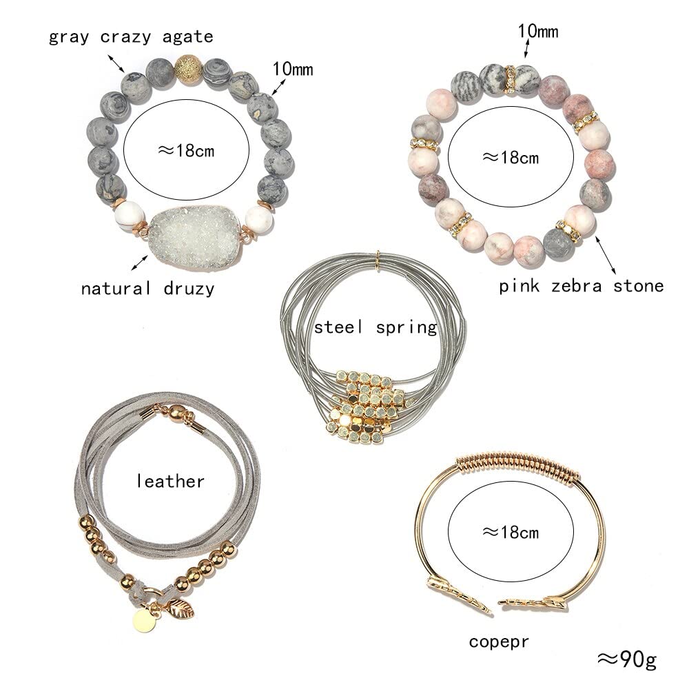 LuisFranklin Bracciale Donna Bracciali Braccialetto Bracelet Gioielli Bracelets Nuovi Braccialetti Di Perline In Pietra Naturale Braccialetti Con Ciondoli Al Quarzo A Foglia Per Gioielli Da Donna