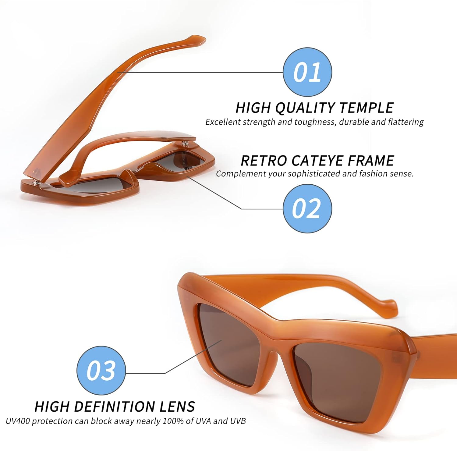 FEISEDY Women Men Retro Vintage Cat Eye Square 90s Sunglasses Jelly Colored Classic 70s Eyewear B2902 - Image 6