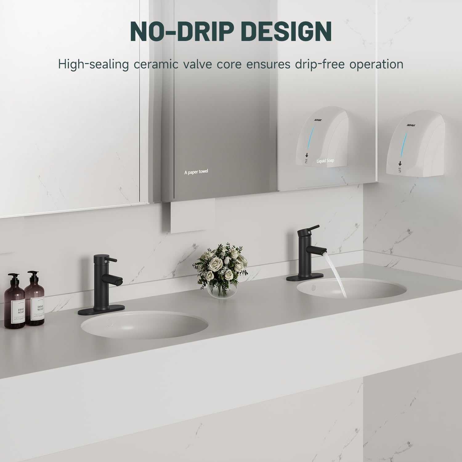 2 Pack Black Bathroom Faucet, Greenspring Single Handle Bathroom Faucets 1 Hole Sink Faucet Modern Commercial Lavatory Vanity Faucets with Cover Plate Pop Up Drain with Supply Line, Brass