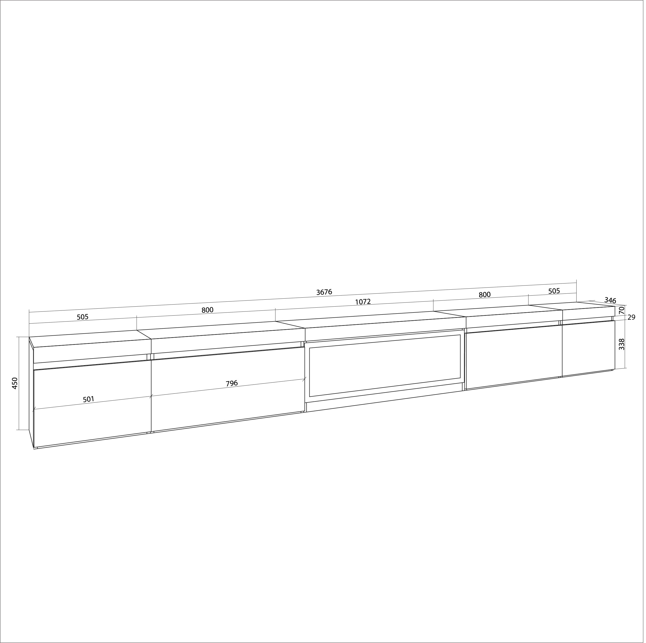 Skraut Home | Mobile TV Soggiorno | Ampio spazio a disposizione | 368x45x35 | Camino elettrico XXL | Stile moderno | Nero