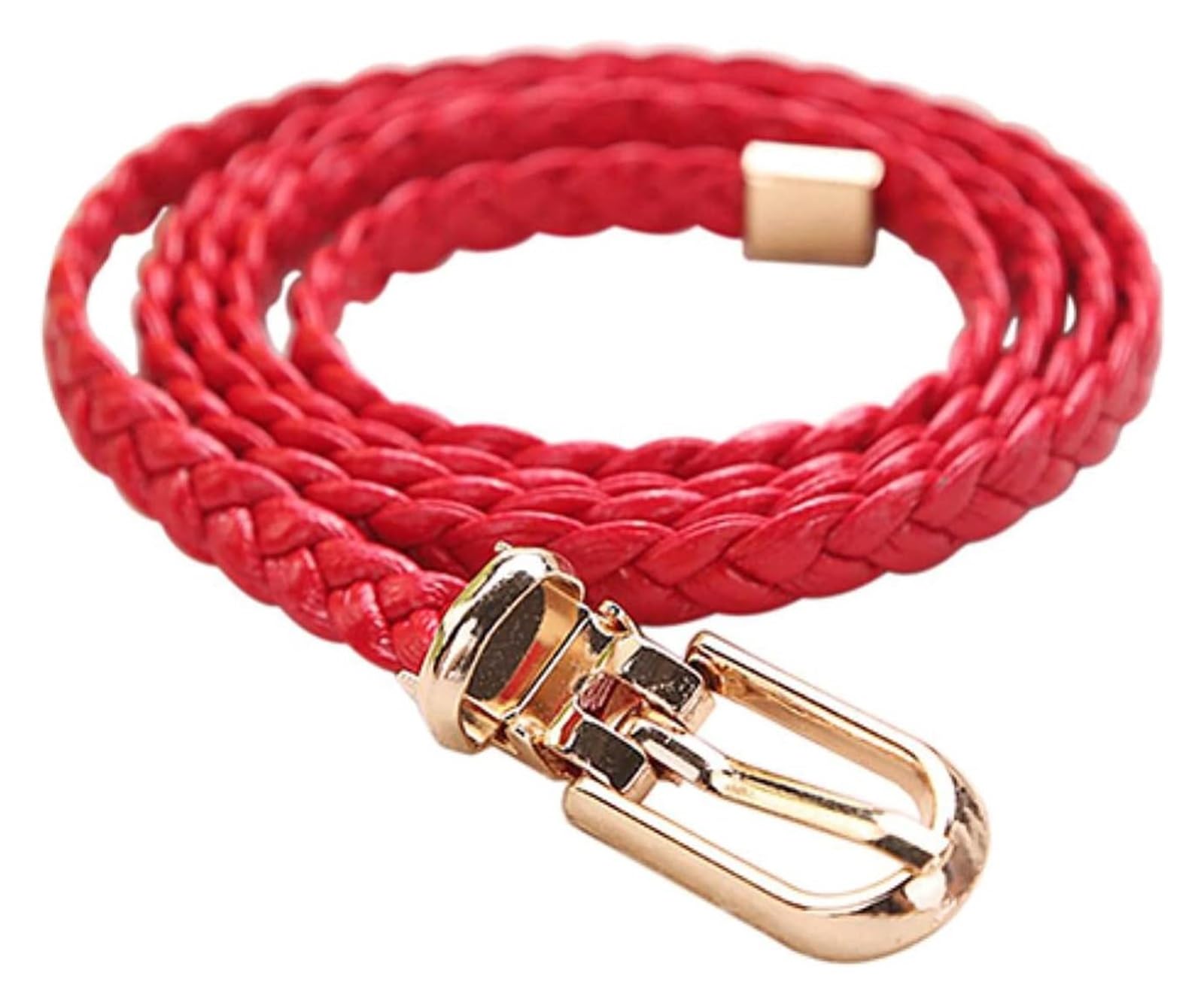 dfEDRd Ladies Waist Belt, 105cm Women Braided Leather Thin Waistband Ladies Dress Pin Buckle Pure Color Belts Accessories(Red)