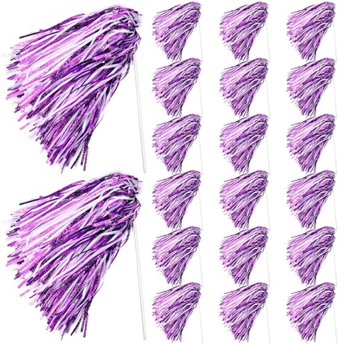PullCrease 20 Pcs School Spirit Shakers Bulk Cheer Pom Poms for Adults Sports Team Party Dance Football Basketball Volleyball Homecoming Fan Celebration Sporting Event(Purple and White)