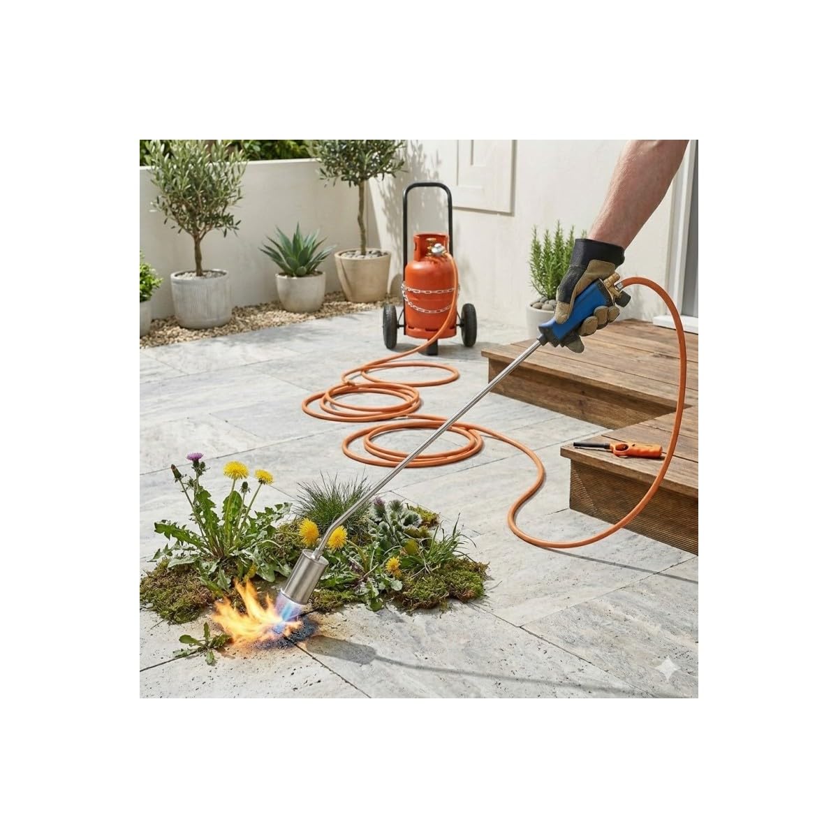 KEMPER - Desherbeur thermique + Chariot à roues pour bouteille gaz + Allume gaz + Détendeur Gaz Bruleur 60mm Tuyau 5m - Elimination des mauvaises herbes