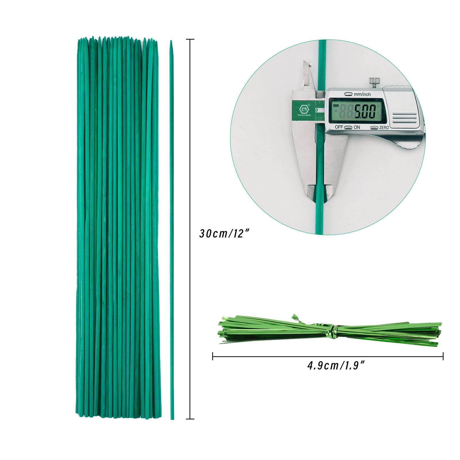 50 Bastoncini Per Piante In Bamb&ugrave; 30cm - Con Lacci E Nastro Per Giardinaggio