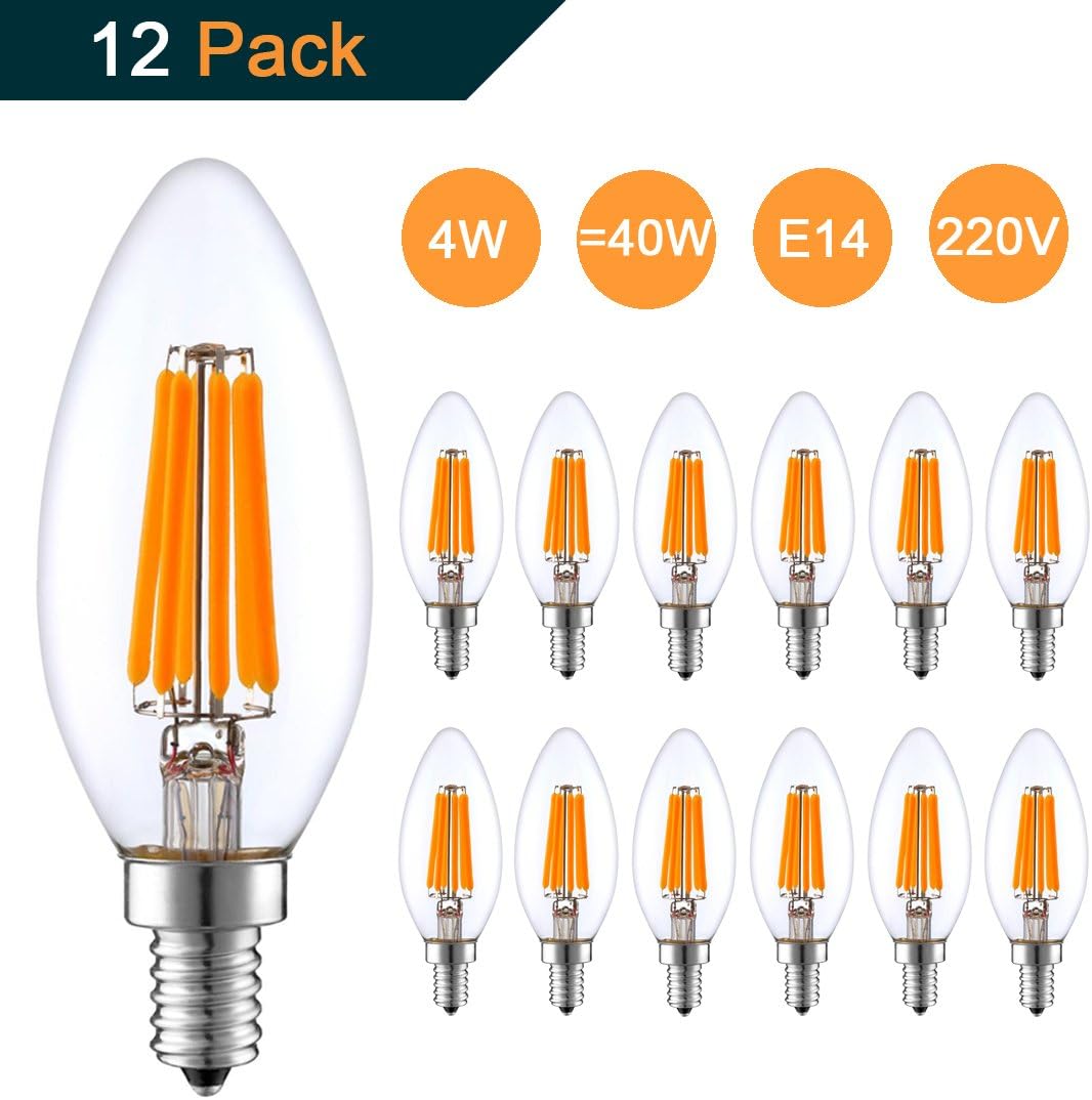 THINKMORE LED Candle Light Bulbs Filament Lamp 4W 2700K E14 40W Incandescent Replacement 12 of Pack [Energy Class A+]