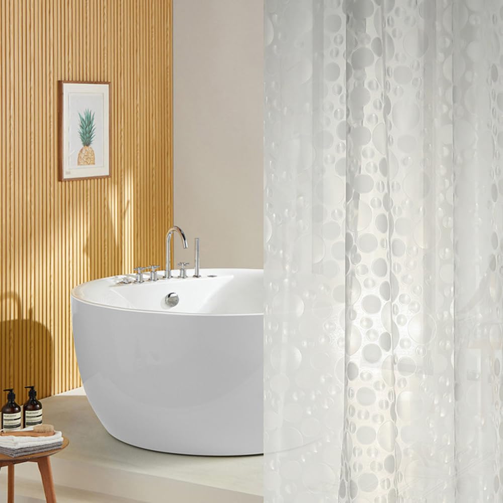 Lkw Ogechi PEVA Waterproof Anti Mould Shower Curtain 180x240 cm, 200/220/240cm Drop Clear Stone Patterned Bath Curtain with Hooks, Quick-Drying Washable Bathtub Curtains for Wet Room Floor Length