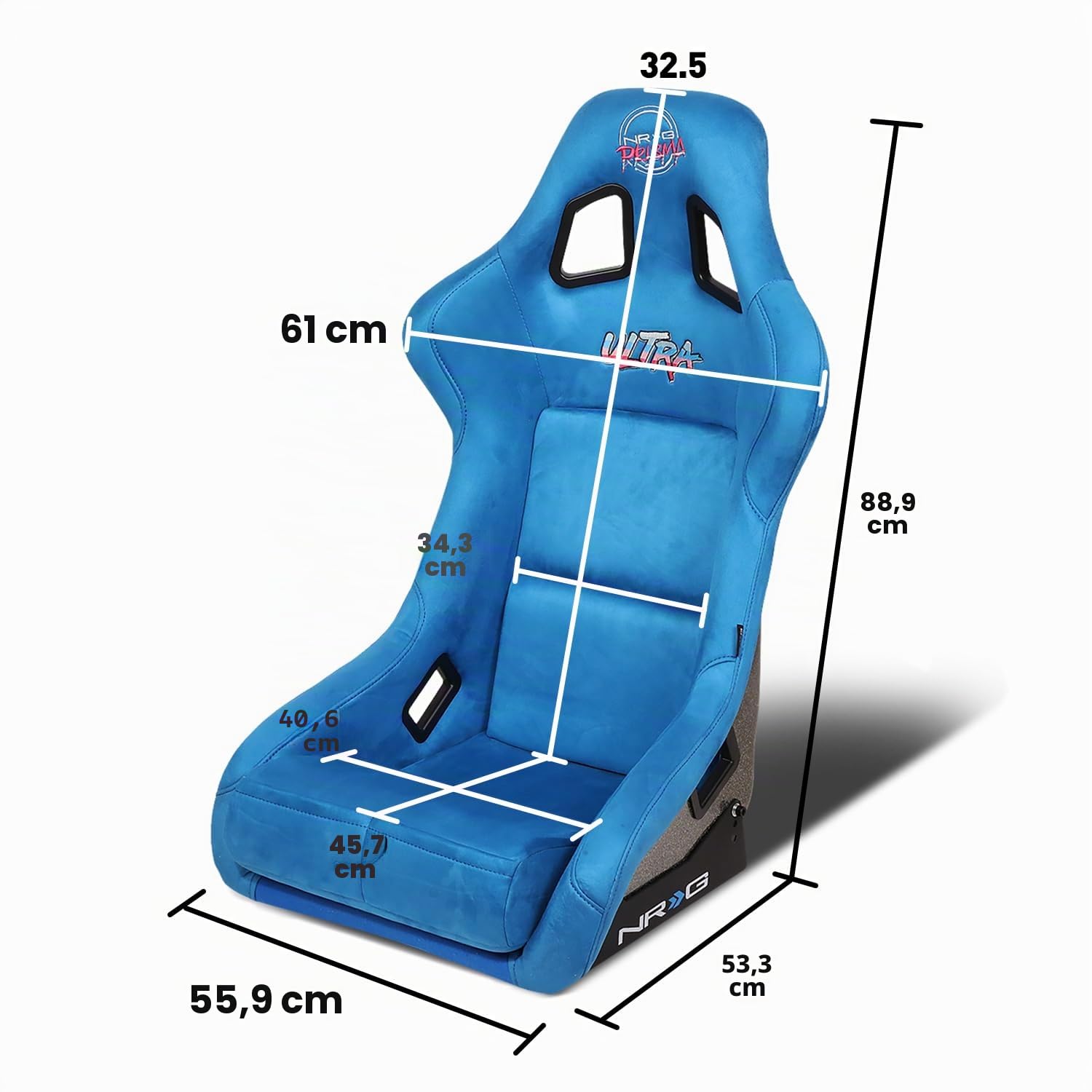 NRG Innovations NRG-FRP-302BL-ULTRA Siège de course universel à dossier fixe pour harnais 6 points Taille L Bleu