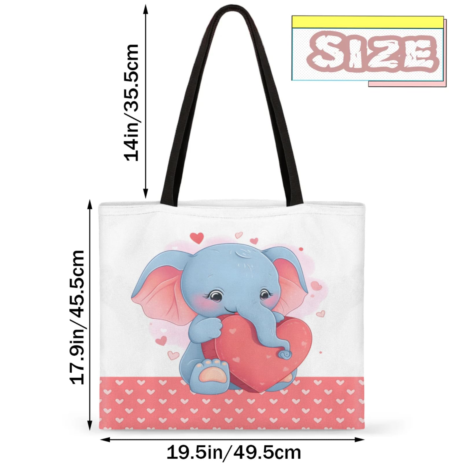 Mularoka Lovely Elephants Square Canvas Tote Bag Top Handle Purses Stylish Women Canvas Shoulder Tote Bags Reusable Handbags for Work Travel Picnic Beach Shopping Gym Hiking