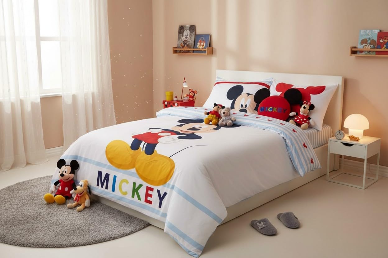 Parure da Letto Topolino in Microfibra - Copripiumino 140 x 200 cm + Federa 63 x 63 cm (J)
