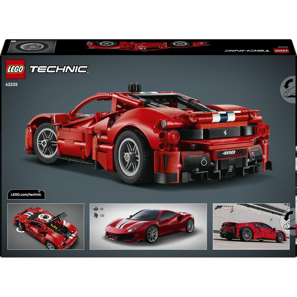 LEGO Technic Samochód Ferrari 488 Pista 42235 | Model samochodu, klocki konstrukcyjne Technic, prezent dla fana motoryzacji, zabawka dla 9-latka, 882 elementy