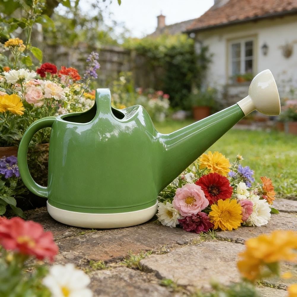 Annaffiatoio da 4 l, in plastica, con beccuccio lungo, con testa di spruzzo staccabile per un flusso preciso, per bambini e uso domestico in giardino in beige o verde (verde chiaro 4L)