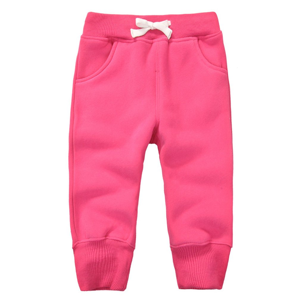 CuteOn Unisex Kids Elastic Waist Cotton Warm Trousers Baby Pants Bottoms Rose Red 2Years