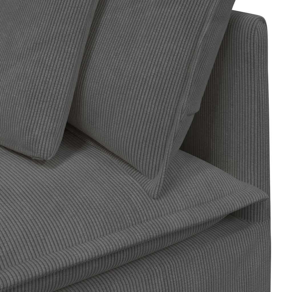 Sofá modular con reposapiés y cojín de pana gris oscuro, 200 x 100 x 64 cm, marco de metal, elemento de montaje para salón, versátil esquina tapizada con otomana y asiento