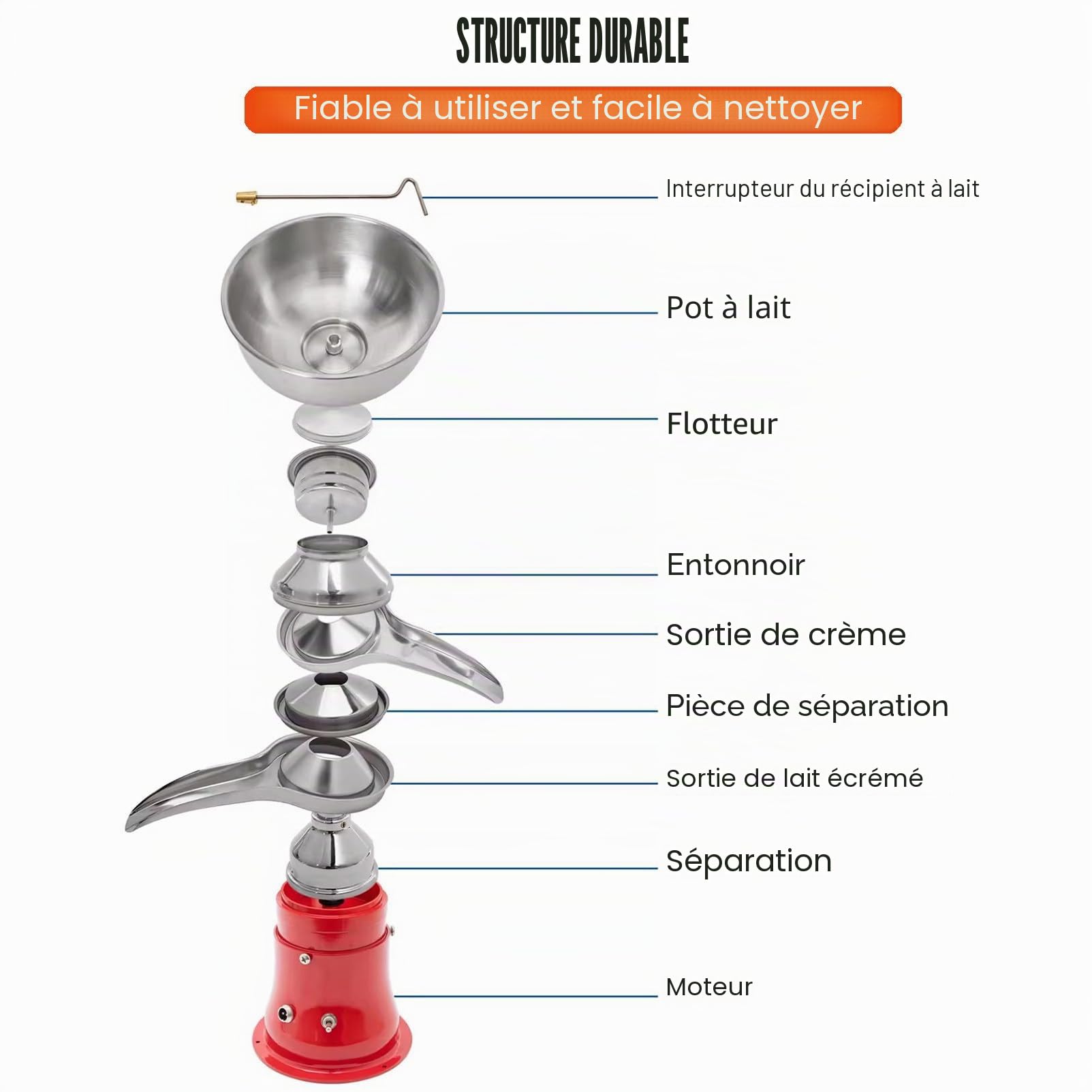 Écrémeuse Électrique Bol 5 L Séparateur de Crème Électrique 50 L/h Séparateur Centrifuge Crème en INOX 10500 TR/Min pour Séparer Produire Divers Laits Crème Écrémé
