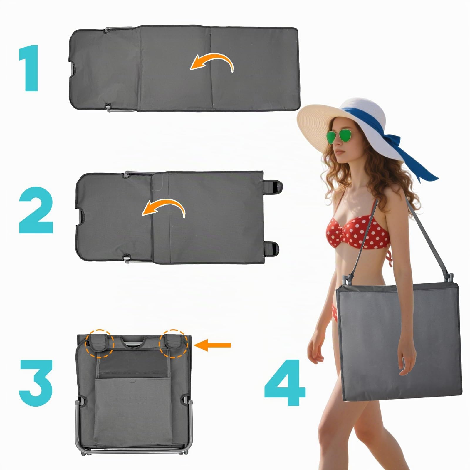 Lot de 2 Bain de Soleil, Chaise Longue, Tapis de Plage, Transat de Plage, avec Appui-tête - Bandoulières - Dossier Réglable 5 Positions, pour Camping, Jardin, Piscine, 160 x 52 cm, Gris