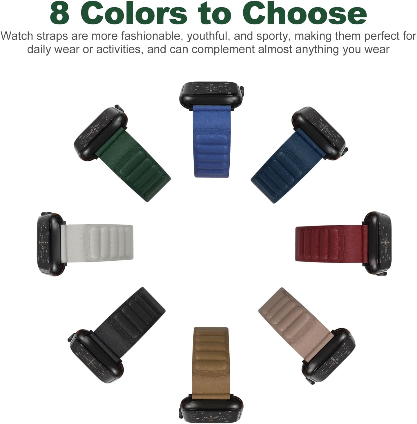 Magnetic Leather Watch Band Compatible for Apple Watch Ultra 2023, SE 2023, Series 9 8 7 6 5 4 3 2 1, Magnet Leather Band with iWatch 38mm 40mm 41mm 42mm 44mm 45mm 49mm for Men Women - Image 2