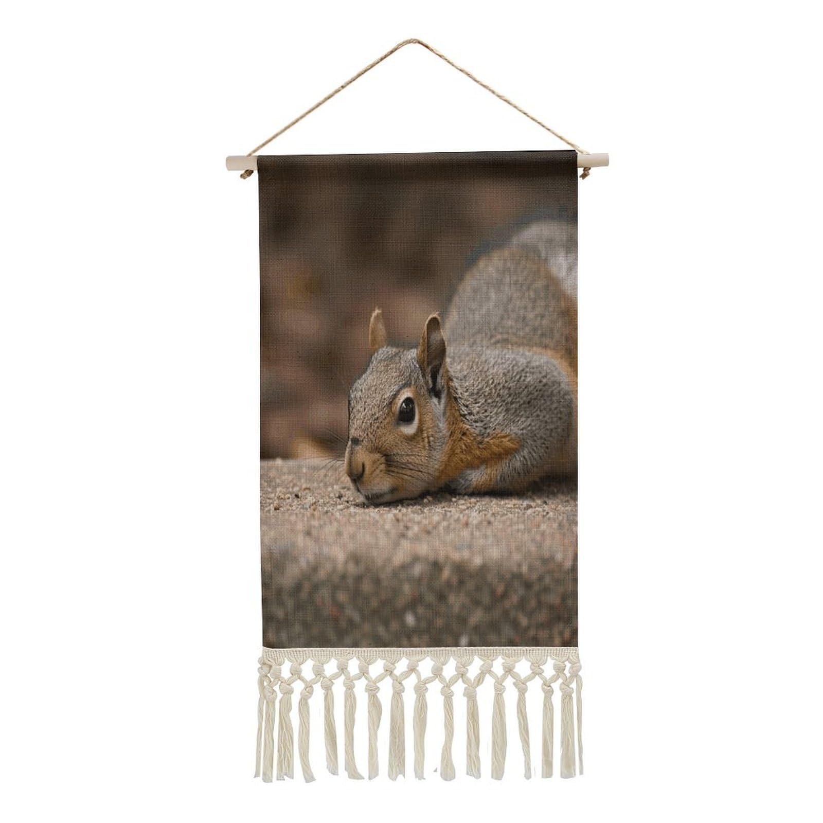 Adfgyerh Style Squirrel Just Laying Tapestry With Tassels Cotton And Linen Hanging Posters, Wall Art For Travel Gift, Wall Tapestry For Office Home Decor Bedroom Living Room Decor