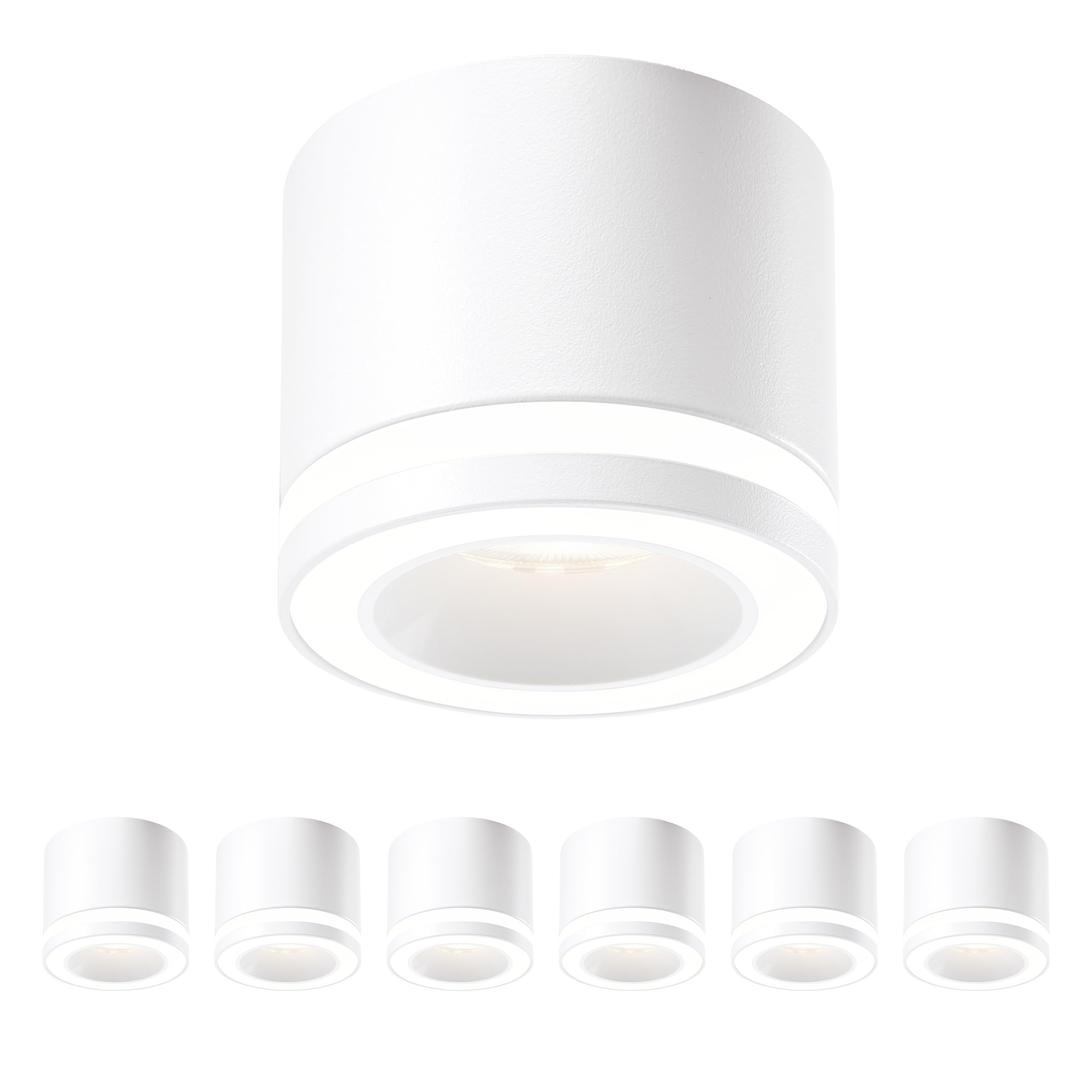 6er Deckenspots Schwarz, LED Aufbauspot Dimmbar Deckenstrahler | LED Spots 230V Blendfrei, Aufbaustrahler, LED-Modul 5W 550lm CRI90+, 3000K/4000K/6500K, für Küche Flur Wohnzimmer, Ø70x60mm