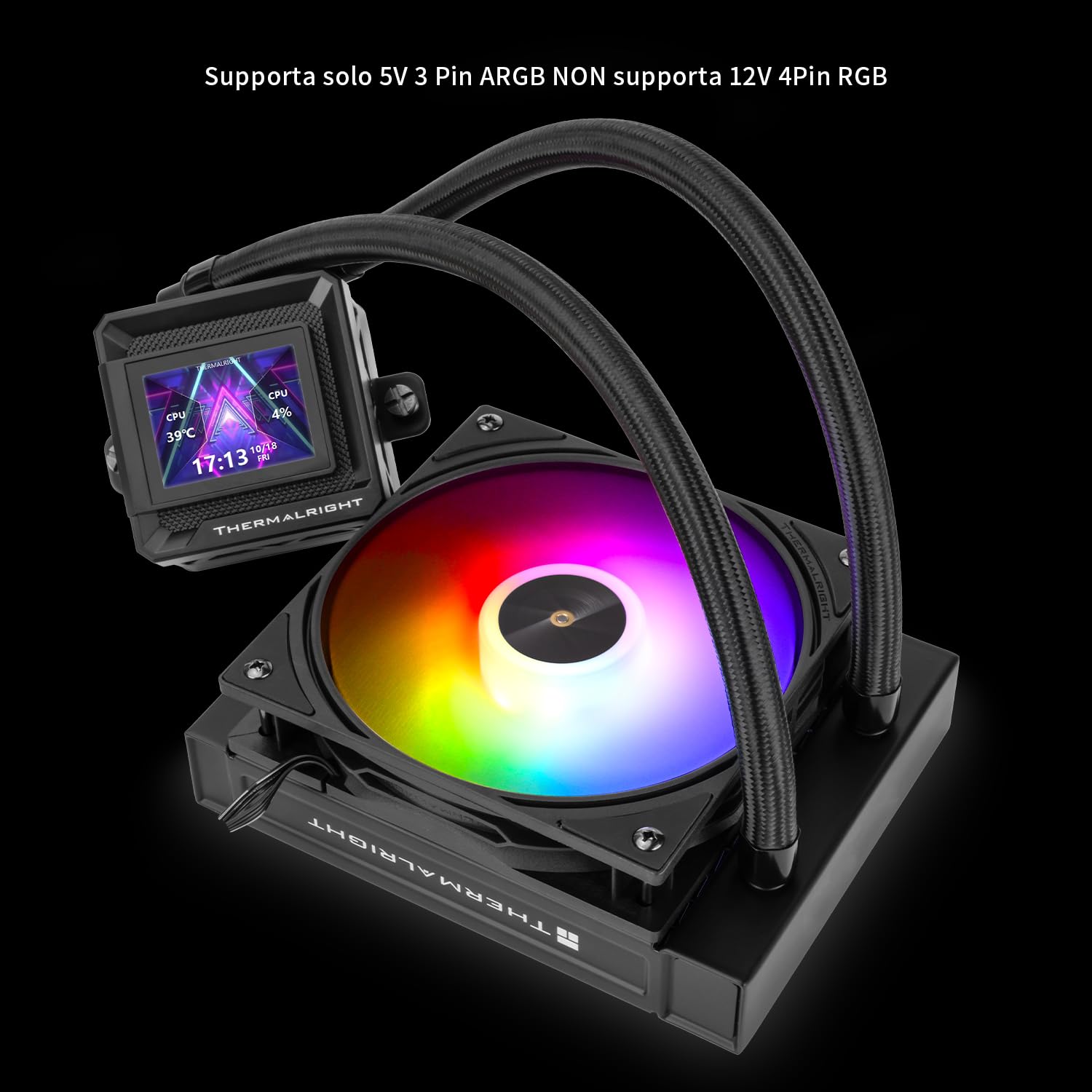 TR FW SE 120 ARGB Black chłodnica wodna AIO, chłodnica procesora cieczowa, 2-calowy wyświetlacz LCD z rozdzielczością 320x240, wysoka prędkość 2000 obr./min, kompatybilna z AM4/AM5, Intel LGA115x/1200
