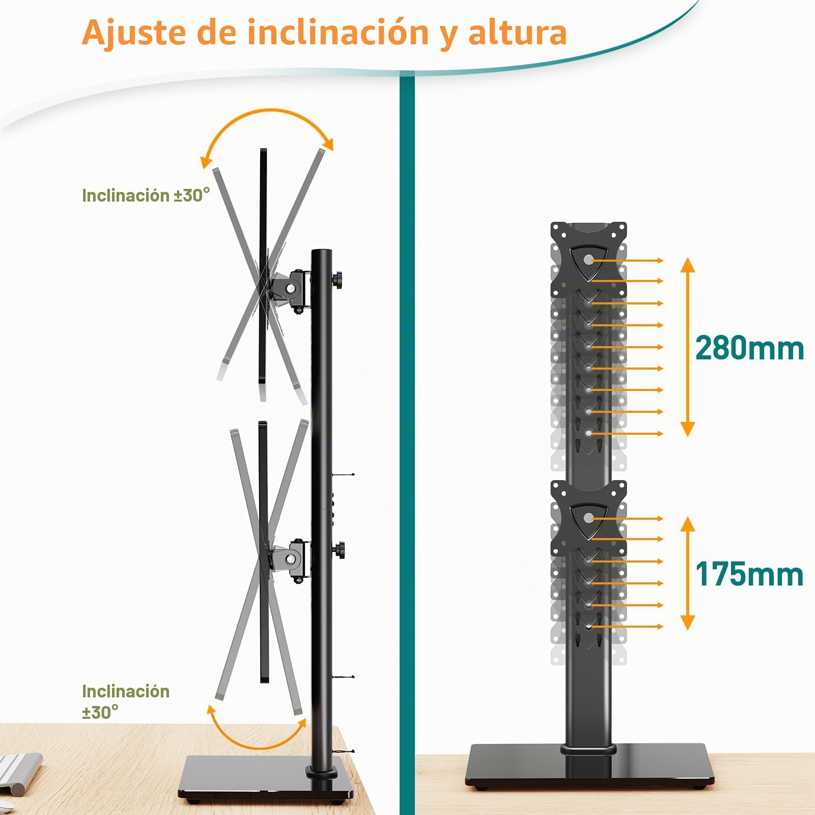 ELIVED EV2012 - Soporte de monitor dual para escritorio, brazo de monitor independiente para la mayoría de monitores de 13 a 32 pulgadas con VESA 75 x 75/100 x 100 mm hasta 15 kg, rotación de 360° de