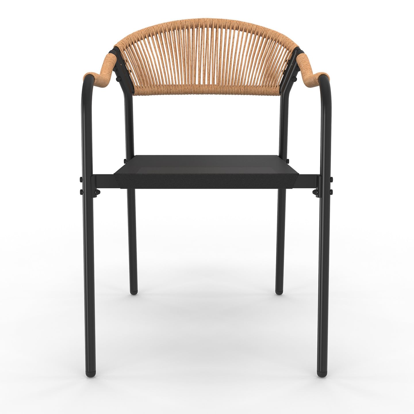IDMarket - Lot de 4 chaises de Jardin Madeira métal, Cordage et textilène Noir et rotin Clair
