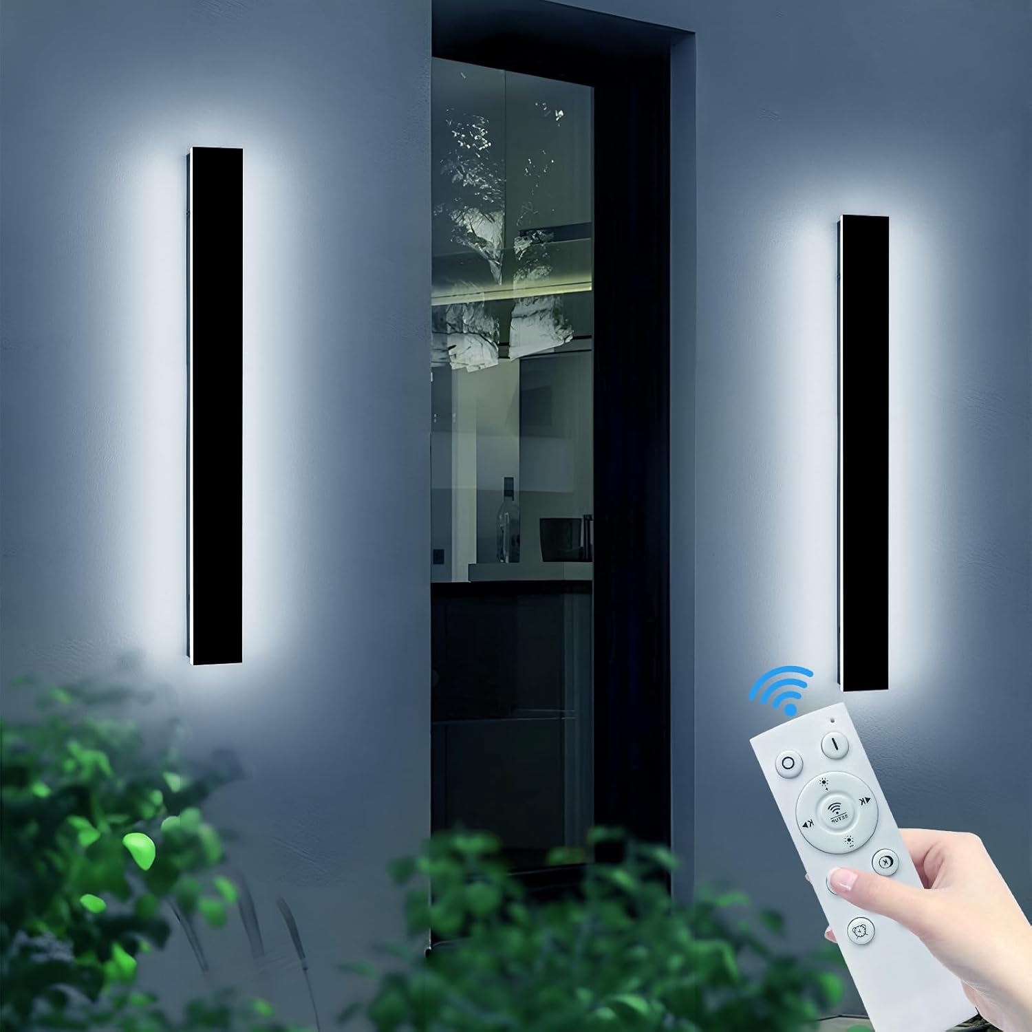 2 Pack Outdoor Wall Light Fixture, 39.3inch Modern Wall Sconce, IP65 Waterproof Dimmable 3000K-6000K with Remote Control, Outside Porch Lighting for Fence, Patio, Yard, Garage
