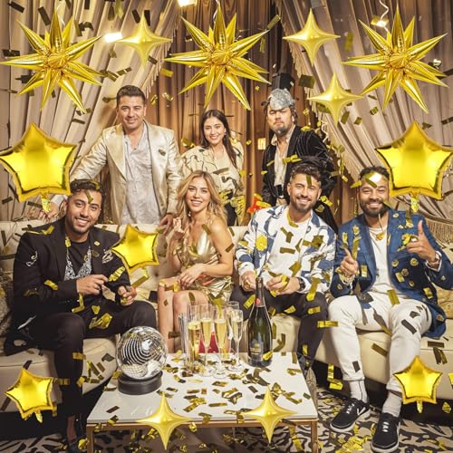 Image of Star Balloons New Years Balloons 22 Inch Metallic Gold Explosion Stars Foil Balloon 18 /10 In Gold Star Shaped Balloon for Happy New Year Eve Decorations Baby Shower Wedding Birthday Party