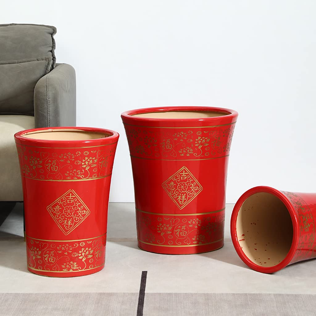 Vasi da Giardino Vaso per Piante in Ceramica con Foro di drenaggio, Vaso da Fiori Rosso Classico da 10/12/14 Pollici per la Decorazione del centrotavola del Festival di Natale