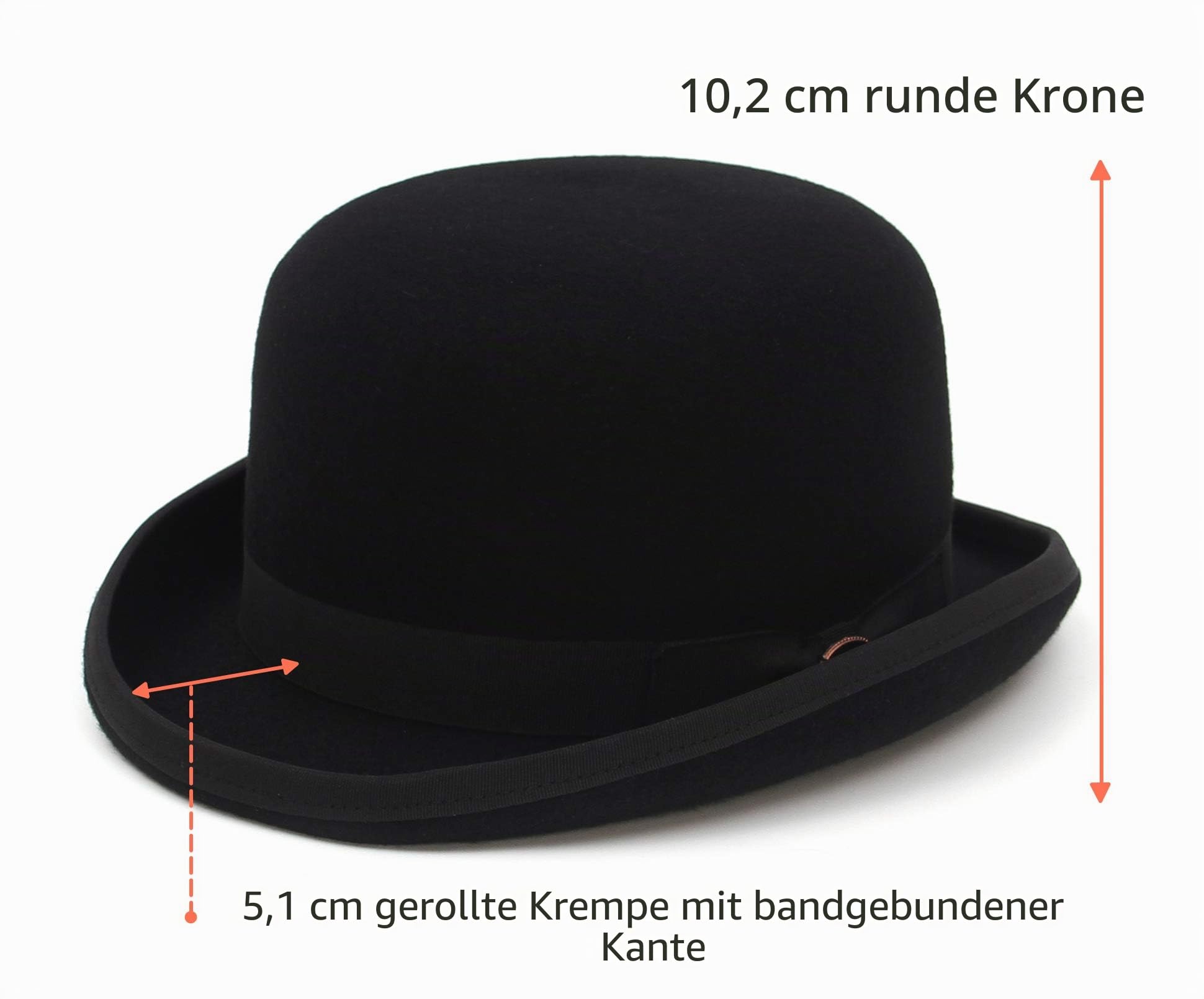 GEMVIE Schwarzer Derbyhut aus 100% Wolle, Theaterqualität, Hut, Bowler-Hut für Herren und Damen, Vintage-Kostüme