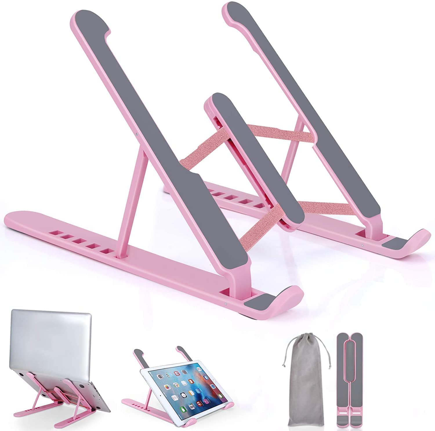 Portable Laptop Stand, Adjustable Laptop Holder Riser Computer Stand for Desk Notebook Stand Mount with Phone Stand